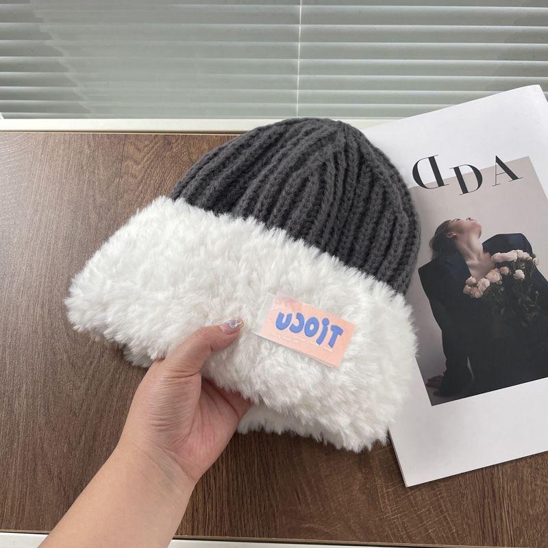 Plush Hat Women's Autumn and Winter Warm New Thickened Knitted Hat Big Head Circumference Ear Protection Versatile Face Small Wool Hat Tide