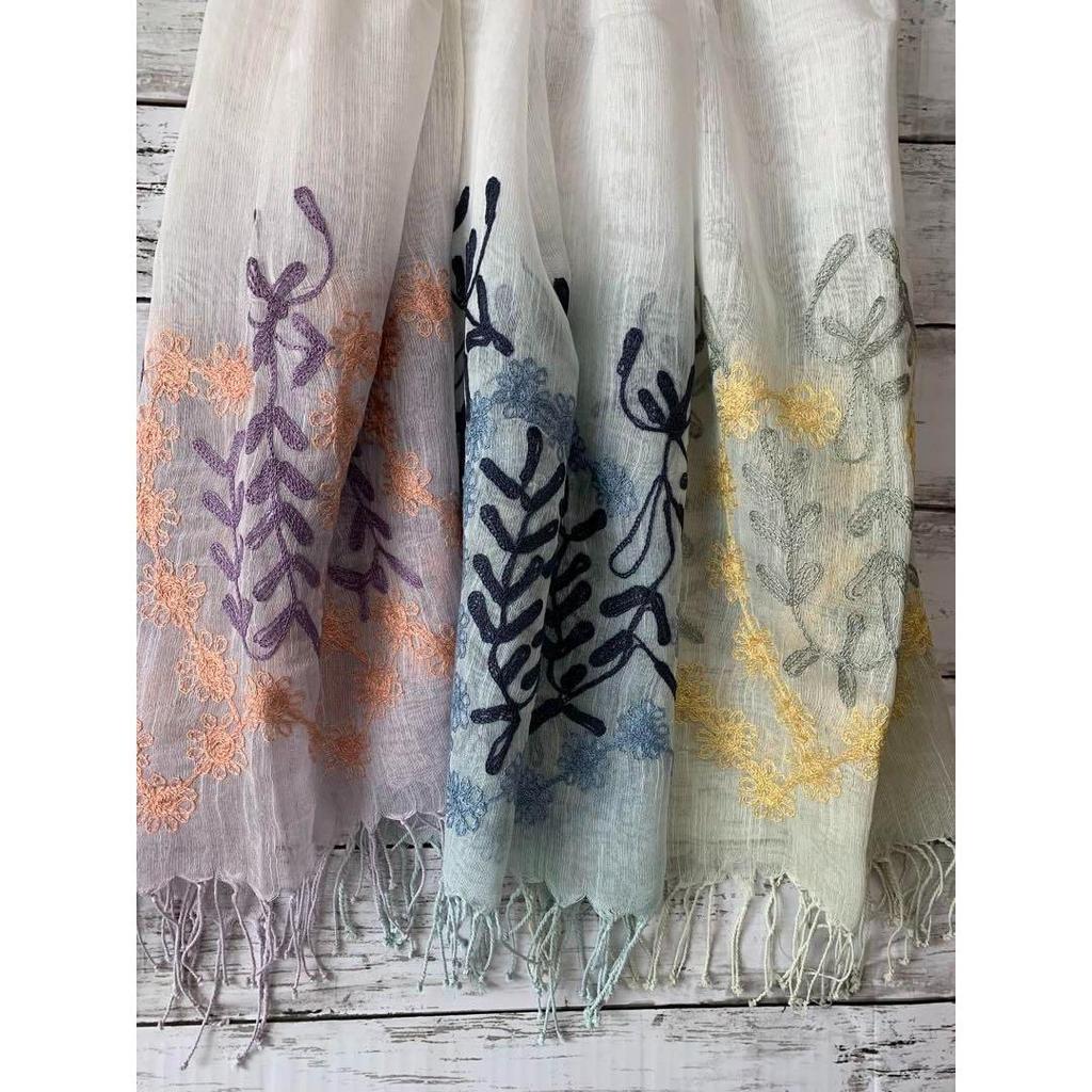 Used Indian Silk Cotton Lightweight Stole, Ari Embroidery, Hand-dyed, 1390 Purple, Spring/Summer, Mother's Day Gift