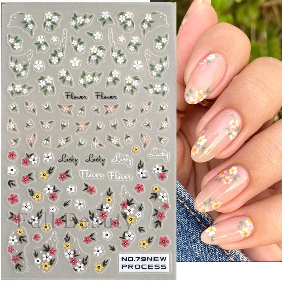 Nail Art Stickers Ins Spring Small White Flower Sunflower Butterfly Tough And Thin Series Adhesive Nail Stickers