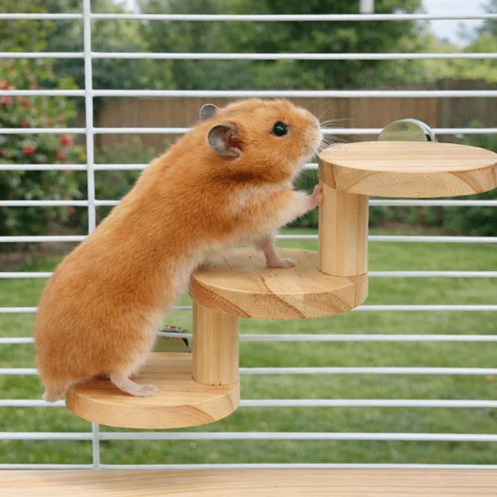 Bite Resistant Hamster Wooden Ladder Wall Mounted Hamster Climbing Toy  Enrichment Activity