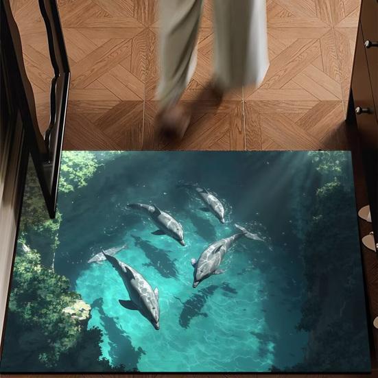 3D Optical Illusion Rug Realistic Pond Fish Door Mat Absorbent Entrance Rug Deep Sea Floor Mat