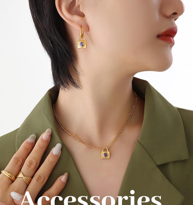 Korean Dongdaemun Retro Zircon Necklace & Non-fading Versatile Earrings Set
