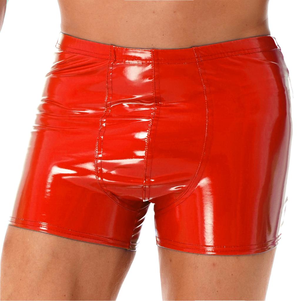 Mens Wet Look Patent Leather Shorts Boxer Brief Soft Stretchy Short Pants Clubwear