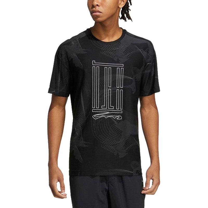 Adidas Patterned Print Sports Training Casual Short Sleeve T-Shirt Men Tops Black HE5140