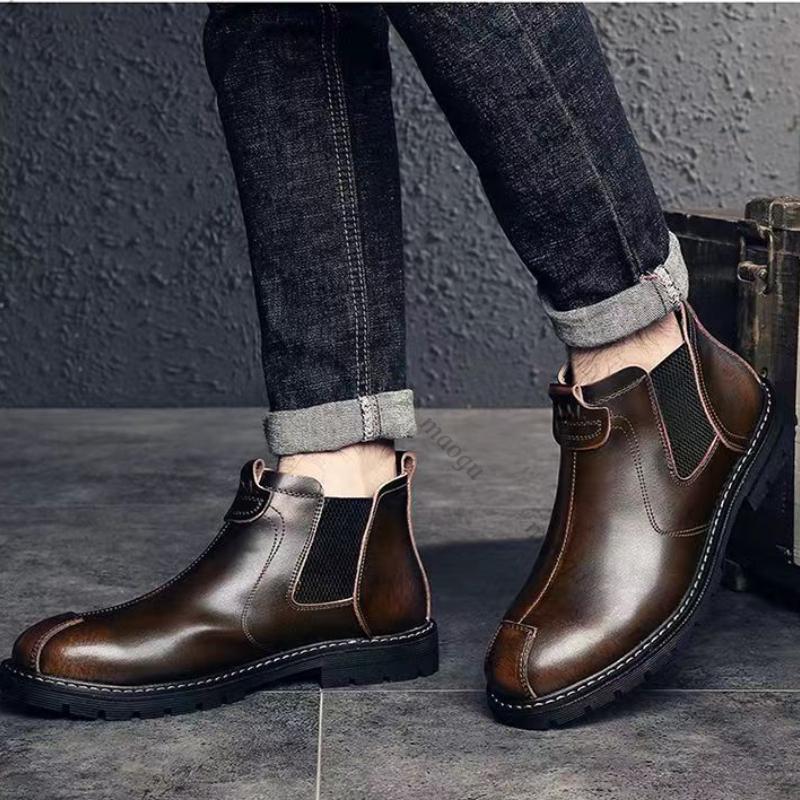 Genuine Leather Men's Boots High Quality Shoes Man Working Boots Brand Designer Casual British Style Ankle Botas Para Hombre