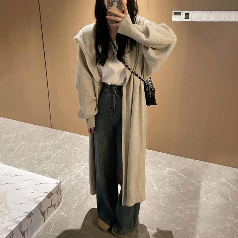 Grauer Damen-Kapuzenpullover - Herbst/Winter 2024, Lockere Passform, Hochwertige Strickjacke.