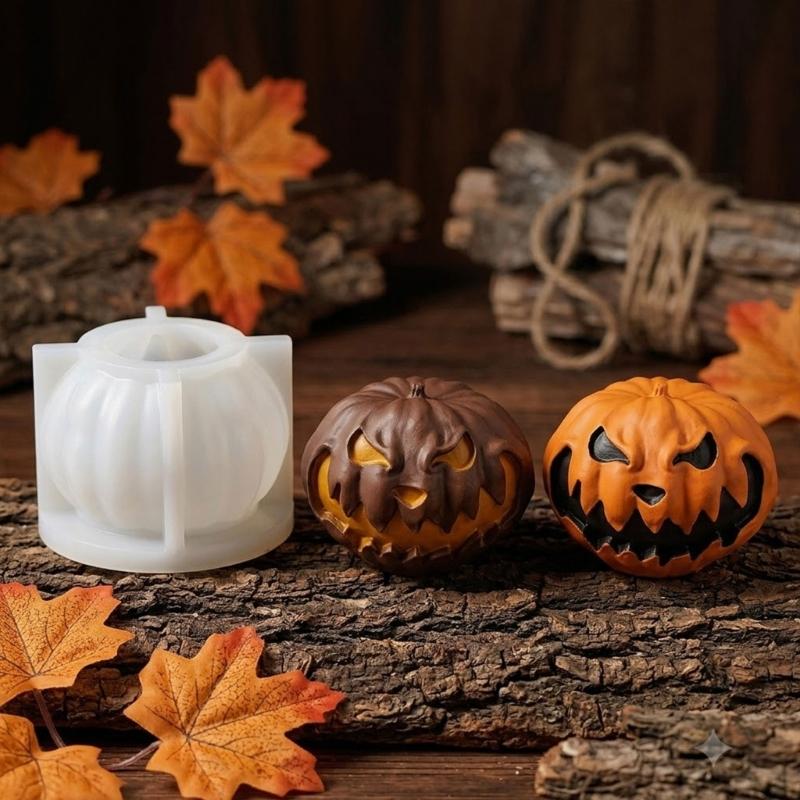 Silicone Pumpkin Resin Casting Tool for Halloween Candle Making, Devil Pumpkin Shape Candle Making Tool for DIY Holiday Decoration