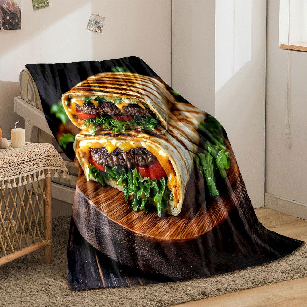 Grilled Cheeseburger Wrap print blanket soft and cozy perfect for the living room bed sofa or a nap,gift