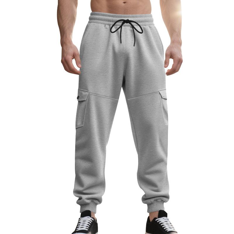 Men's Gray Cargo Sweatpants Elastic Waist Loose Fit Joggers with Side Pockets