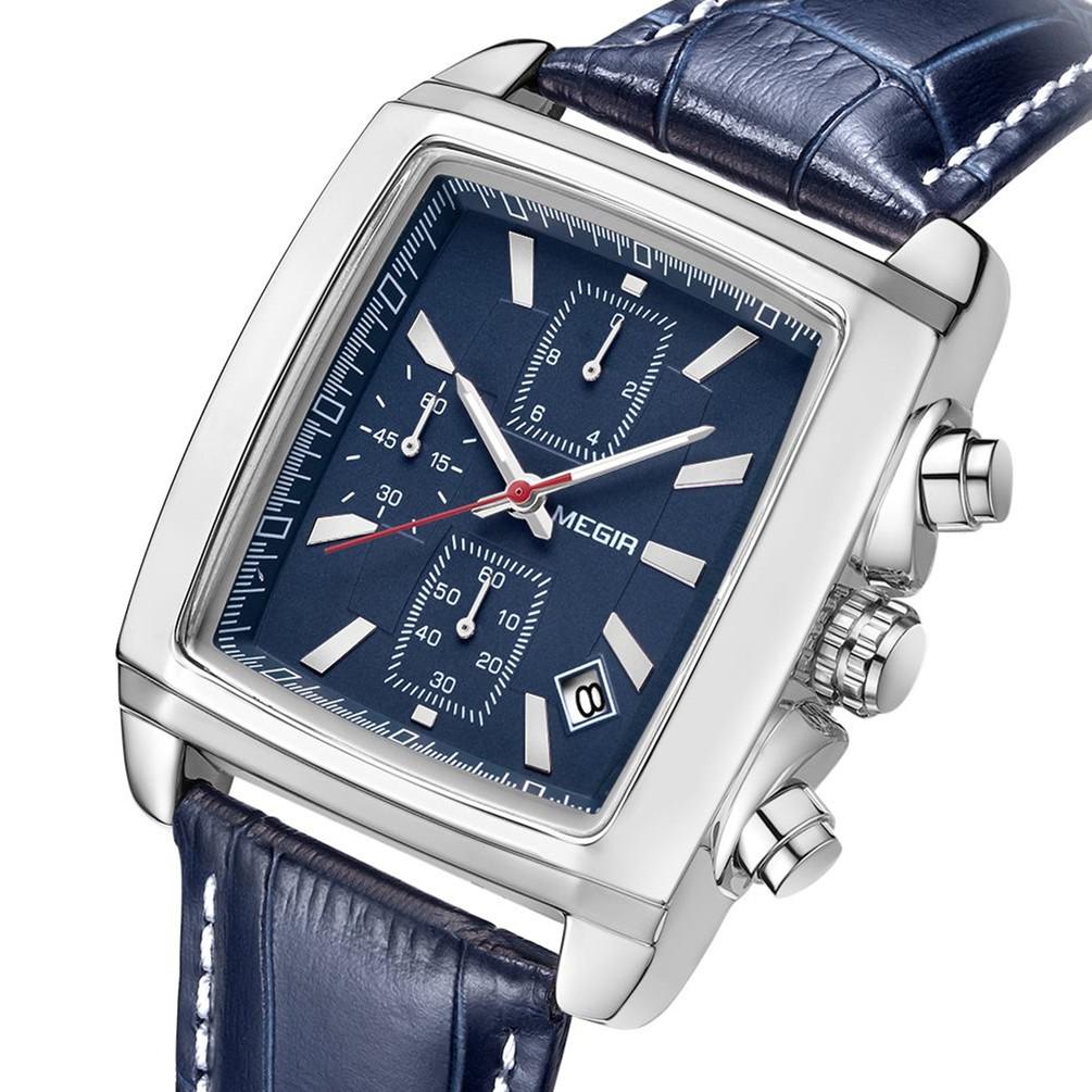 Megir Freizeituhren Mode Herren Quarz Armbanduhren Lederarmband Wasserdicht Leuchtend Herrenuhr Chronograph 2028