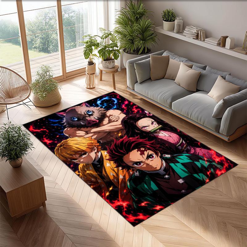 Soft Crystal Velvet Floor Rug,Demon Slayer Anti Slip Decorative Carpet, Plush Area Mat For Indoor Home Decoration