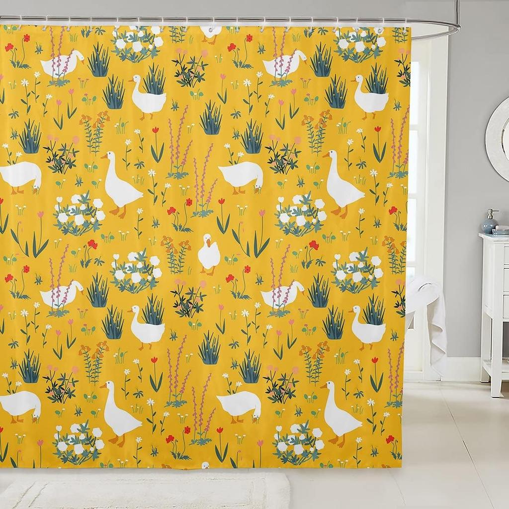 Kids Yellow Rubber Duck Shower Curtain Cartoon Ducks Bath Curtain Funny Animal Bathroom Accessories Cute Animal Fabric Shower