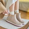 Women Ankle Rain Boots Lace Up Canvas Style Waterproof PVC Rubber Wellies Non Slip Casual Short Rain Shoes