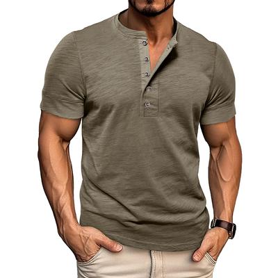 Summer New Men's Muscle Henley Shirt Men's Colour Blocking Round Neck T-shirt Tops