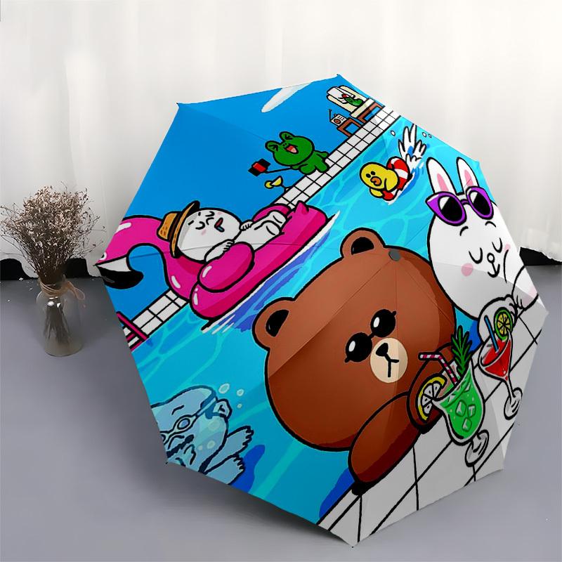 1pc Outdoor Umbrella with Flamingo, Frog, Brown Bear, Cony, and Duck Print - Automatic Opening/Closing Umbrella with Portable Tri-Fold Design, 8-