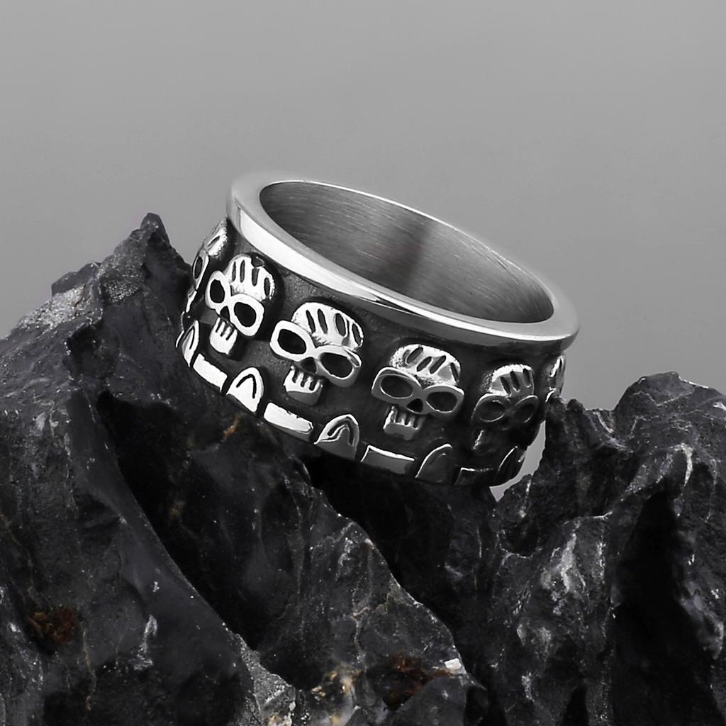 Retro Skulls Stainless Steel Ring for Men Punk Gothic Hiphop Rock Edgy Jewelry Biker Accessories Bold Statement Gift for Him