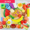 Pretend To Play Kitchen Children Toy Gift Pretend Play Wooden Cutting Cooking Food Toy Set Magnetic Wood Cut Vegetable Fruit Toy