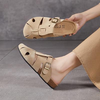 Women's Shoes Cork Slippers Comfortable Shoes To Wear On The Outside and Cool Half-slippers