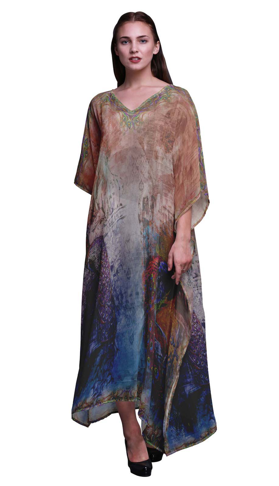 

Phagun Peacock Mughal Womens Long Beach Kaftan Beachwear Bikini Coverup Maxi XL-3X персиковий