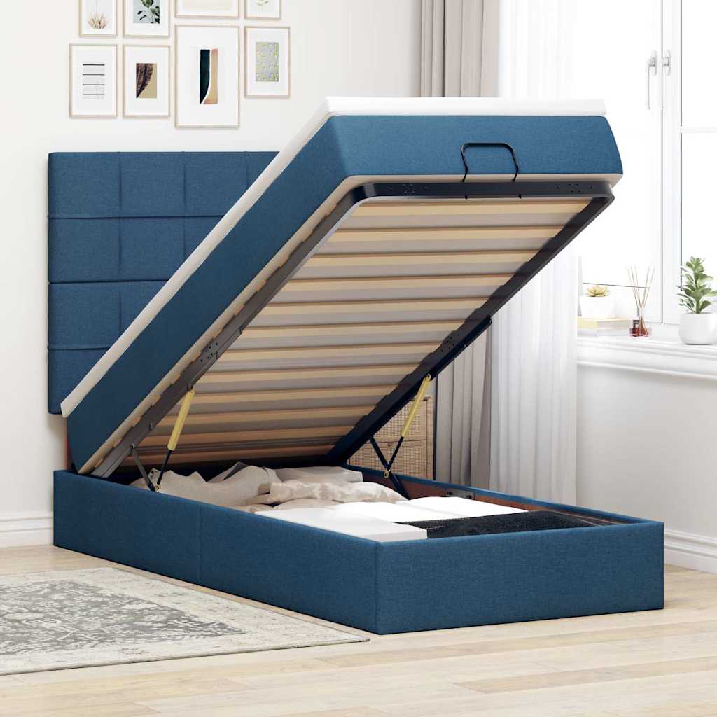 Ottoman Bed with Mattress Blue 80x200 Cm Fabric