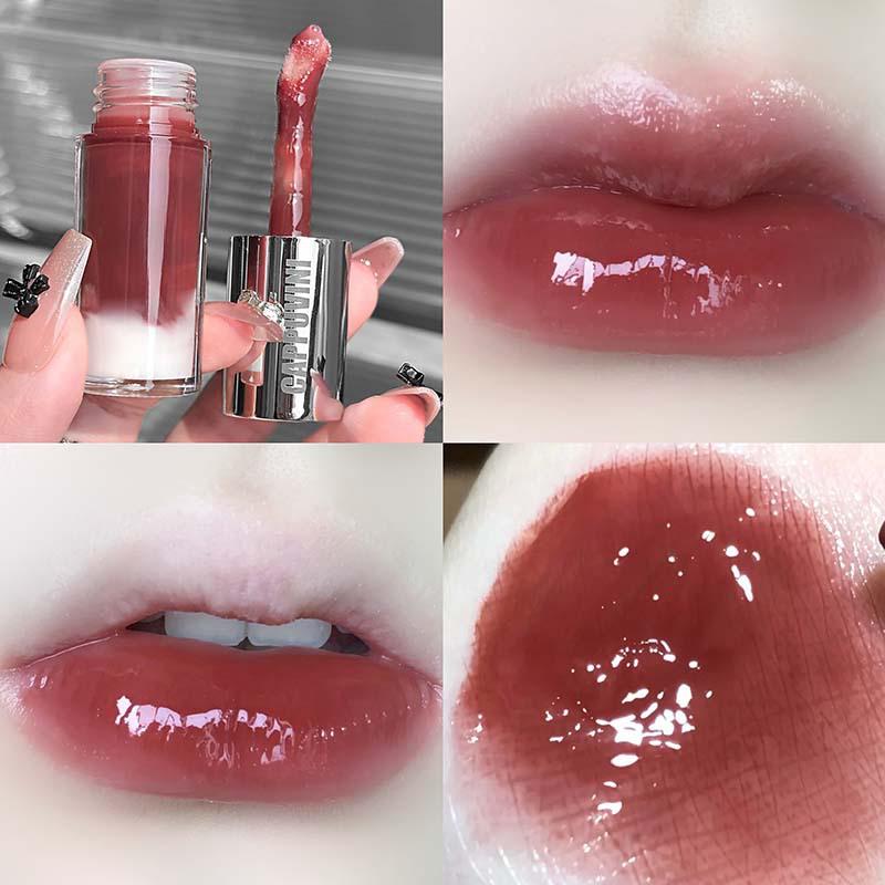 CAPPUVINI Strawberry White Crystal Lip Gloss: Mirror Shine, Whitening, Glassy Plump Lips Makeup for Students.