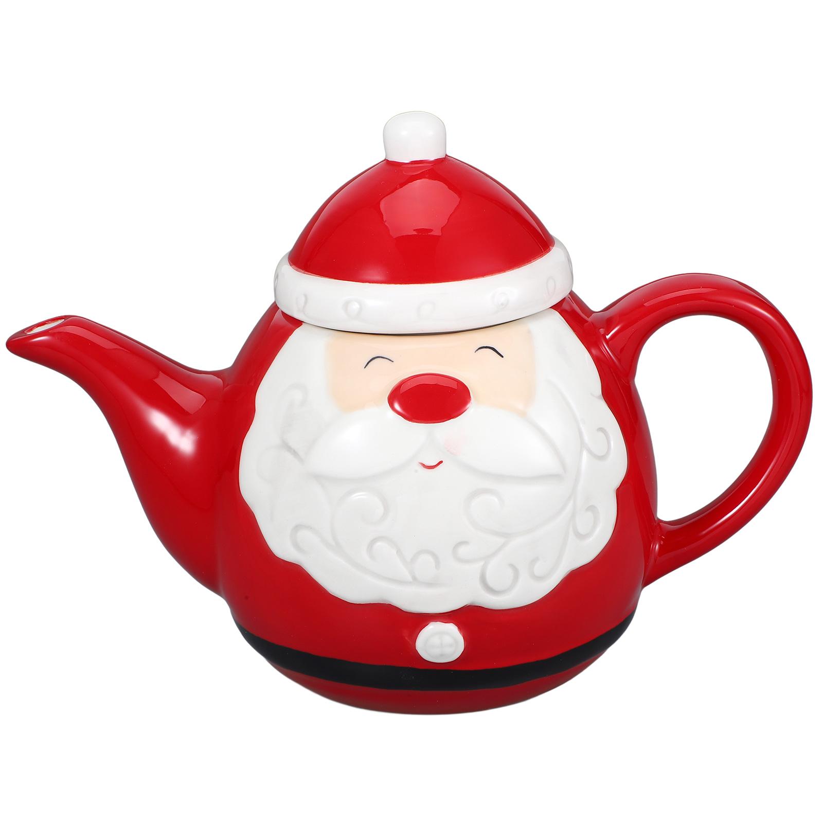

580ml Teapot Santa Claus Shaped Relief Ceramic Teapot Xmas Themed Water Kettle Creative Christmas Gift Cute Home Porcelain Decor