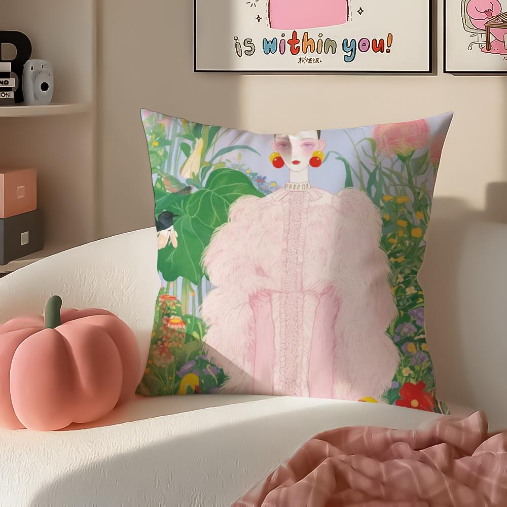 Fashion Illustration Cushion Cover Pillowcase Short Plush Invisible zipper Room Sofa Cushion Cover