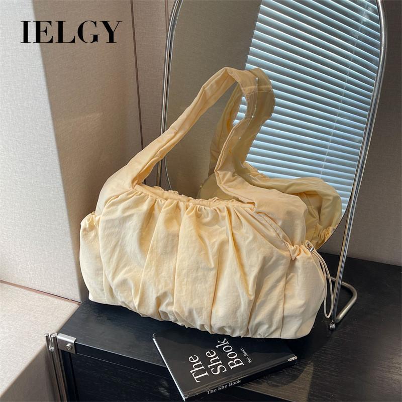 IELGY Women's White Pleated Bag, Simple and Fashionable Commuter Versatile Messenger Shoulder Armpit Bag
