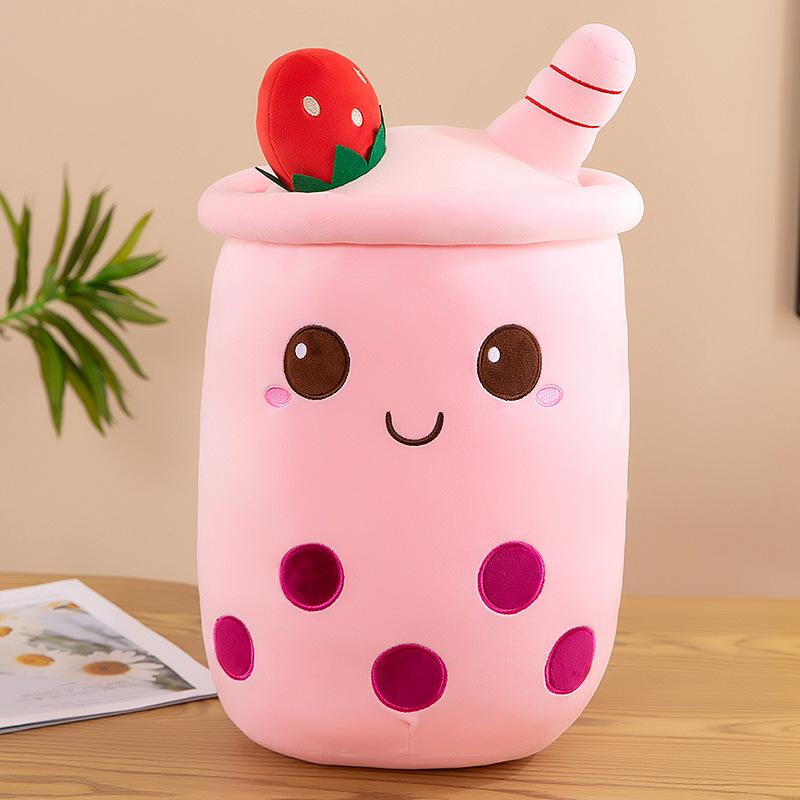 High Quality New Cartoon Kawaii Fruit Milk Boba Bubble Tea Coffee Stuffed Pillow Soft Kawaii Cushion Plush Toys PP Cotton Mesh
