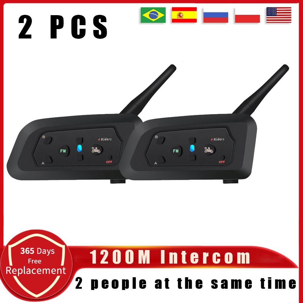 V4 PRO Motorcycle Helmet Bluetooth Intercom Headset 1200M 4 Riders Full Duplex Interphone With Fm Radio Waterproof Communicator