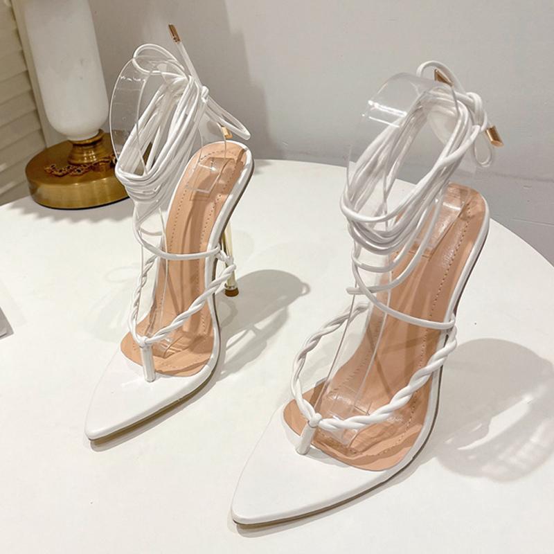 Womens Fashion Strappy Heels Gladiator Sandals Sexy Pointed Toe Narrow Band Stiletto Lace -Up Party Wedding Shoes Red