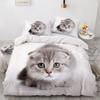 3D Cat King Queen Duvet Cover Lovely Grey White Kitty Bedding Set For Kids Teens Adults Scottish Fold Soft 2/3pcs Quilt Cover