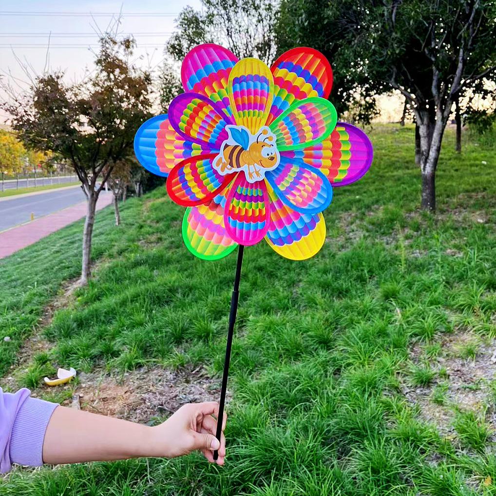 Sunflower & Insect Outdoor Pinwheel Toy for Kids - Colorful Hot Air Balloon Design
