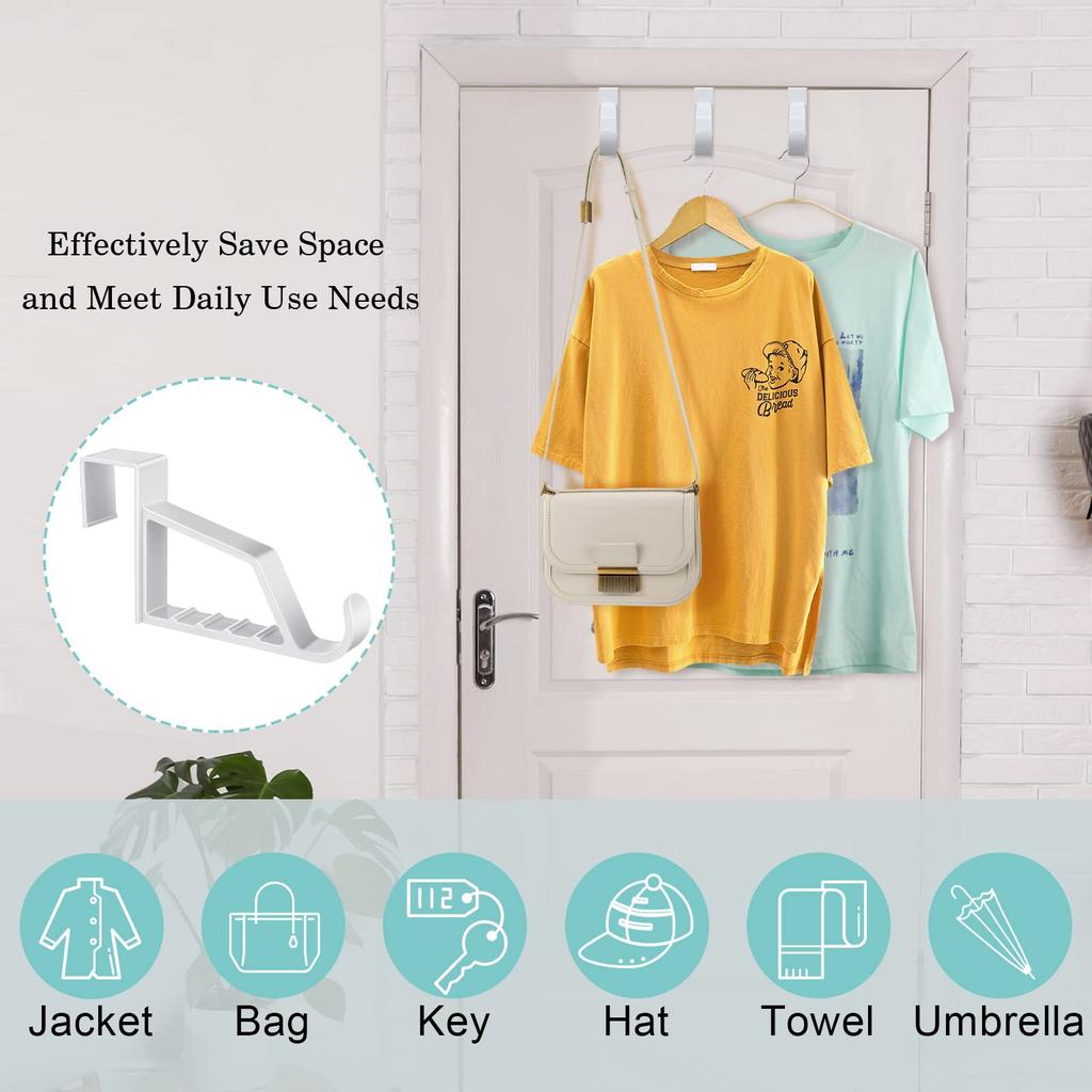 8 Pack Over The Door Hooks for Hangers - Extra Strong White Plastic Over Door Hook for Hanging Clothes, Towels Robes Hats Bag