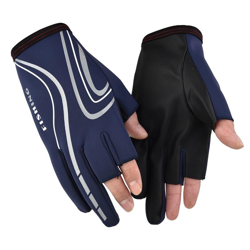 Spring and summer ice silk sunscreen men's gloves leak three fingers fishing breathable high elastic gloves outdoor riding driving gloves