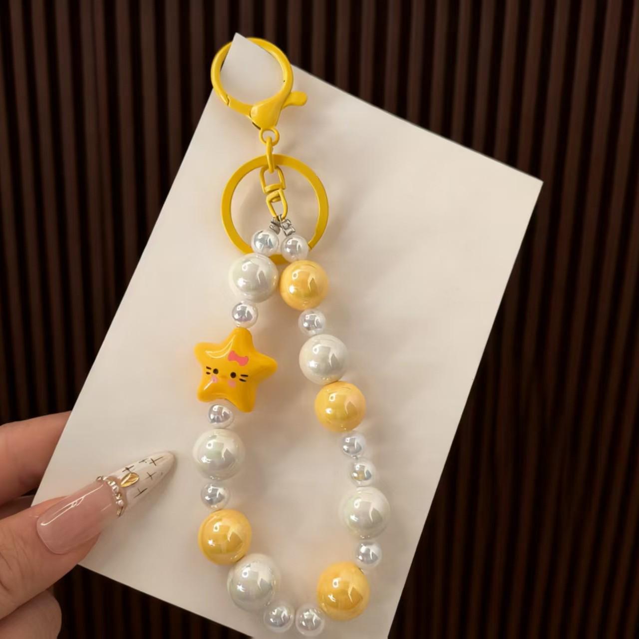 Cute Cartoon Star Beaded Phone Charm Keychain - Handmade Acrylic with Colorful Beads, Ideal for Corporate Gifts.