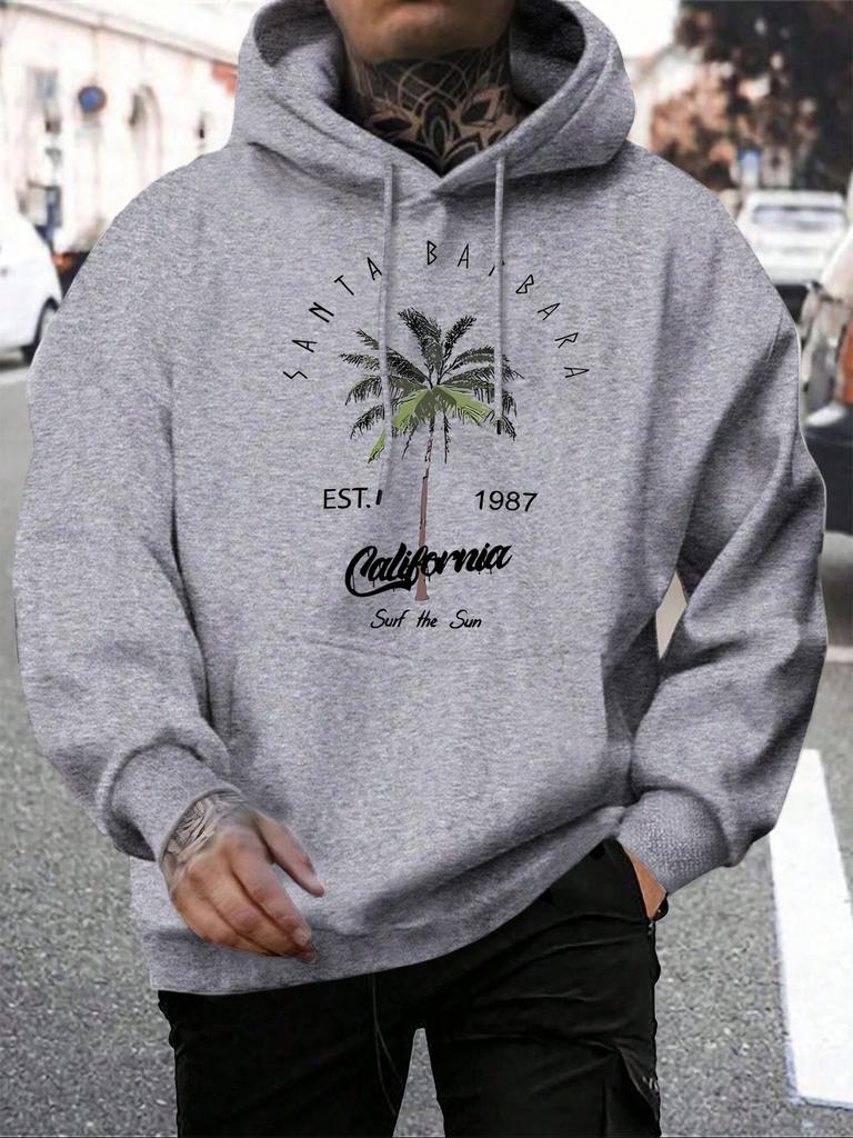 Galafonia Coconut Palm Santa Barbara Print Men Hoodie Pocket All-Match Hoody Loose Casual Man Pullovers Autumn Fleece Clothing