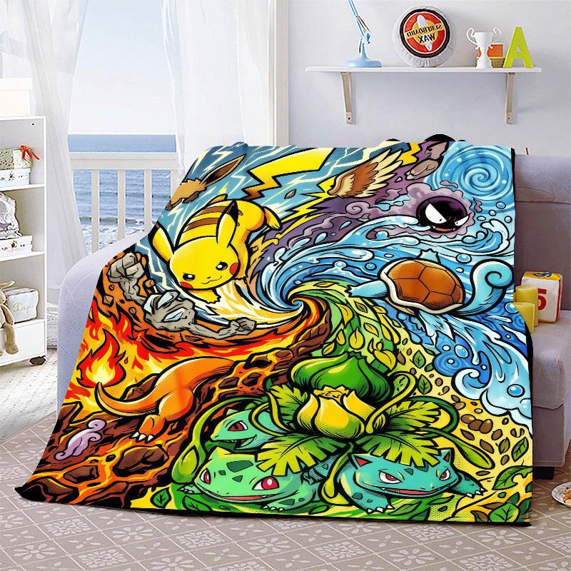 

Pokemon Anime Flannel Blanket Soft Warm Plush Cozy Throw Blanket for Bed Couch Sofa Lightweight Winter Gift Decor -QJY 75x90cm