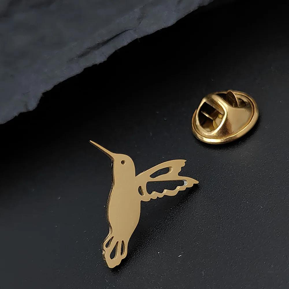 Stainless Steel Hummingbird Brooch Men Cute Animal Design Jewelry Wedding Men's Shirt Suit Badge Lapel Pins Accessory