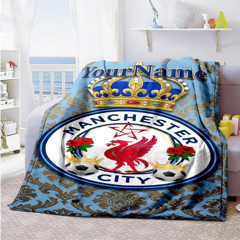 Manchester City Personalized Name Blanket Lightweight Personalized Blanket Durable Comfort Versatile for Nap Chair Living Room Office All-Season Use