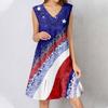 Womens Summer Dress Sleeveless V Neck  Independence Day Flag Print Short Dresses Fashion Casual Flowy Boho Ruffle A Line Swing Sundress