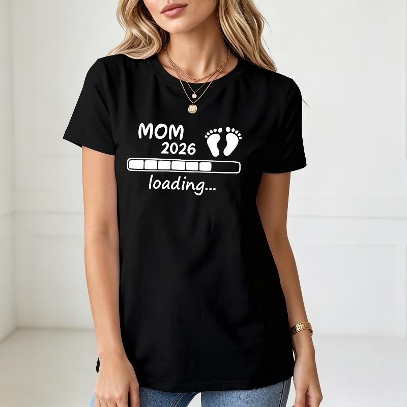 Pure Cotton Unisex Tshirt Mom 2026 Loading Baby Footprint Print Oneck Short Sleeve Funny Pregnancy Announceunisext Tee