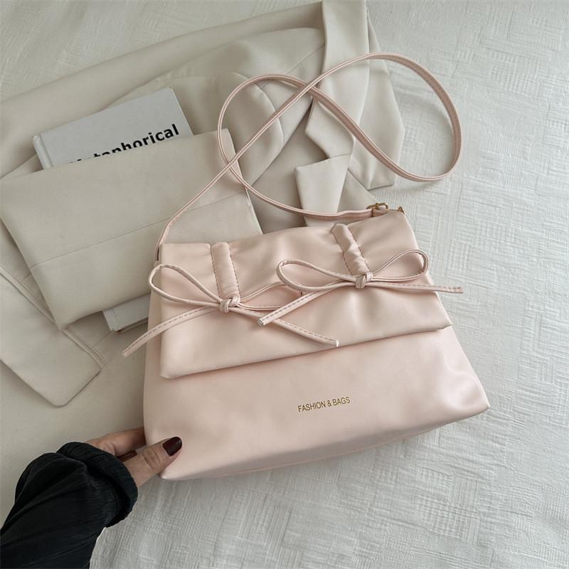 

Korean Style Fashion Large Capacity Simple Butterfly Knot Bag Women 2024 Spring New Trend Street Style Shoulder Crossbody Bag рожевий