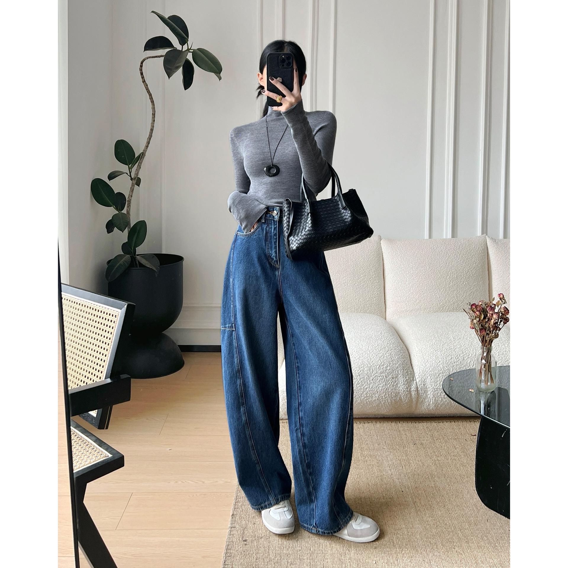 Осенние джинсы-палаццо с высокой талией в американском ретро-стиле для женщин - стиль Ян Ми S (47.5~52.5 kg)