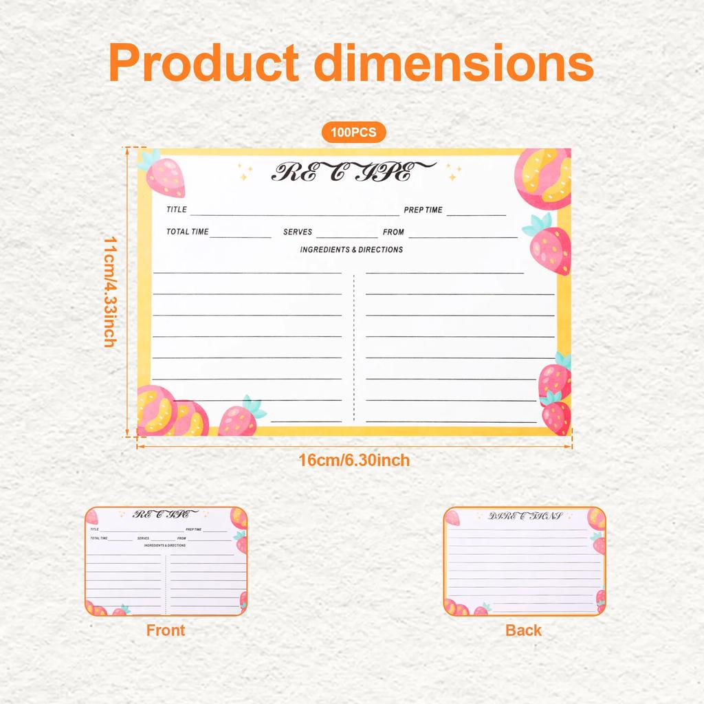 100 Sheets Recipe Cards Set Thickened 16x11cm Double Sided Blank Recipe Cards Dining Room Wedding Party Table Decor Recipe Cards