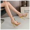 Fashion Fashion Summer Colored Gemstone Narrow Band Women Sandals Elegant Stiletto High Heels Gladiator Sandals Female Party Prom Shoes