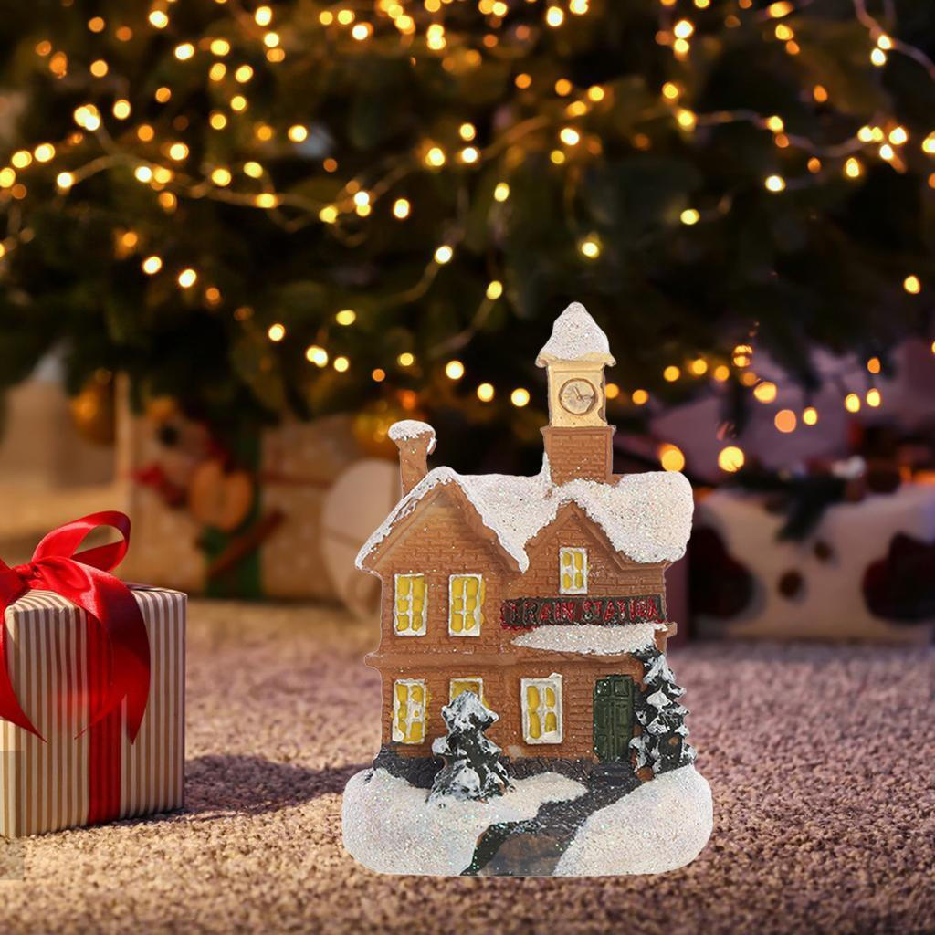 House Decoration LED Lights Christmas Town Scene Desktop Ornaments Figurines Buildings Battery