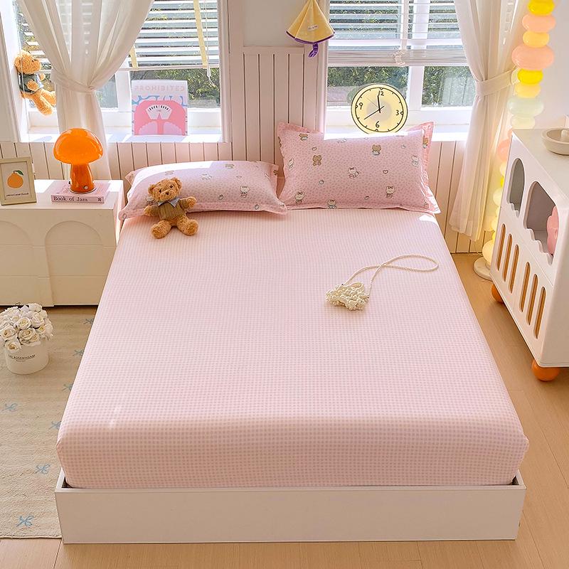 Pure Cotton Printed Single Bed Sheet Set - Fitted Sheet, Protective Cover, Pad Cover (3 Pieces)