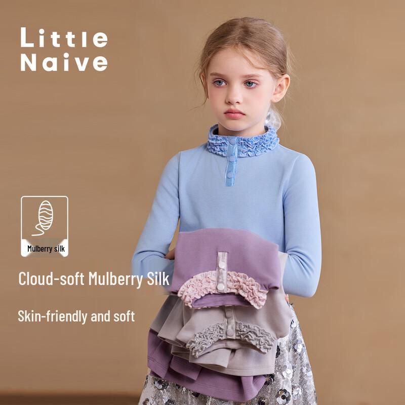 Little Naive Girls  Lyocell Blend Half-High Collar Long-Sleeve T-Shirt 160