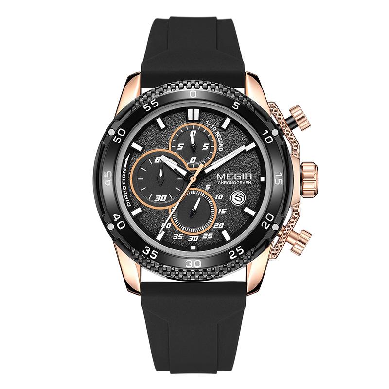 Multifunktions-Chronograph Drei-Augen-Silikonarmband Leuchtendes Kalender-Herrenuhr 2211